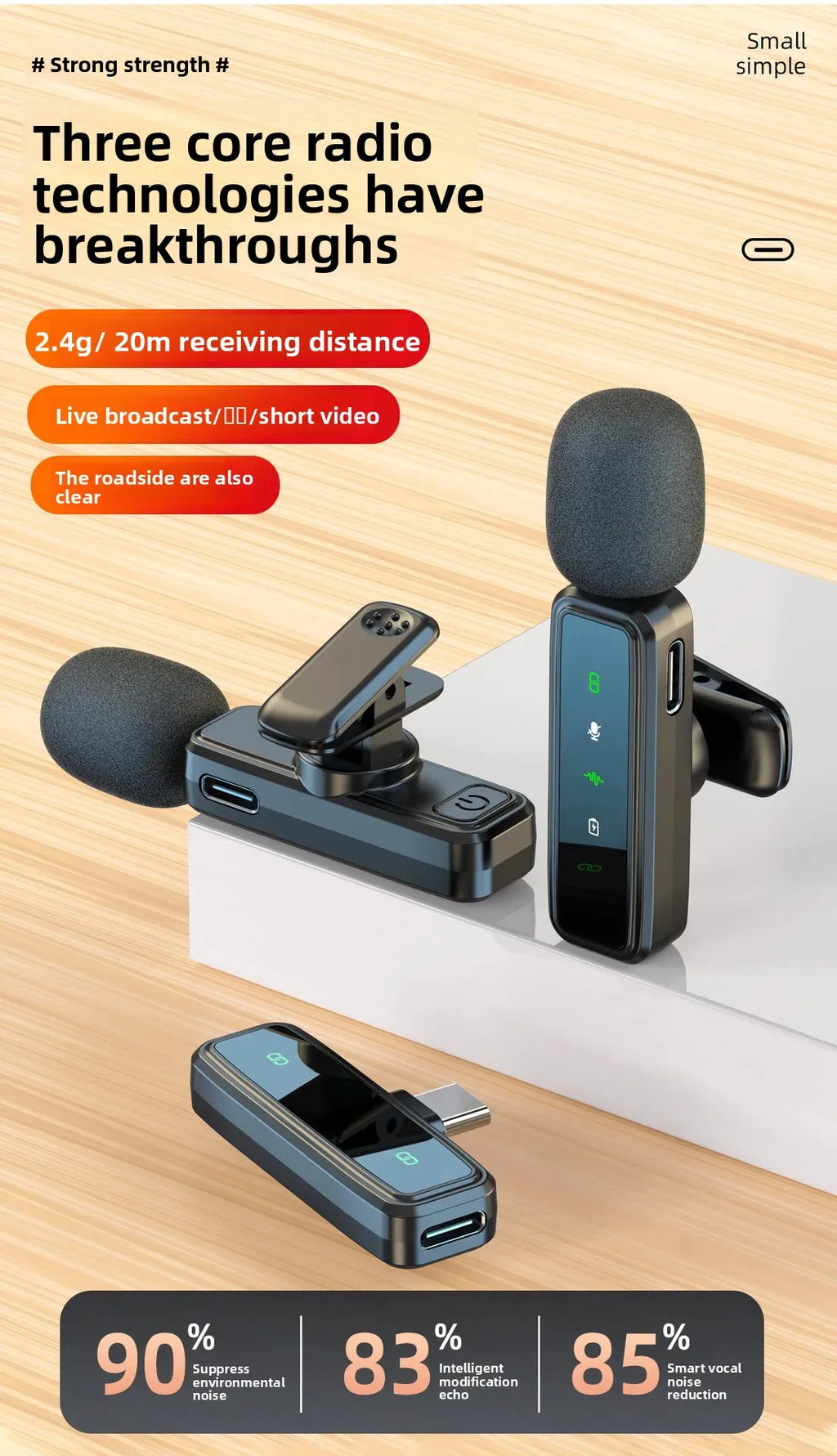 Wireless Lavalier Microphone Portable Audio Video Recording Mini Mic Adapter for iPhone Android Live Broadcast Gaming Phone Mic