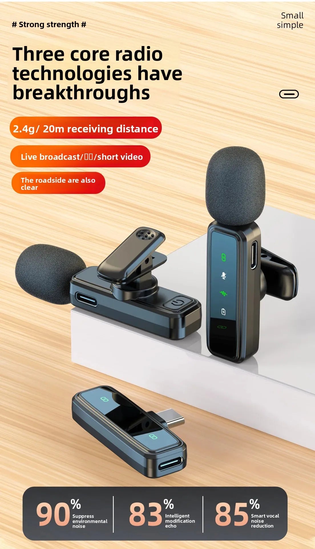 Wireless Lavalier Microphone Portable Audio Video Recording Mini Mic Adapter for iPhone Android Live Broadcast Gaming Phone Mic