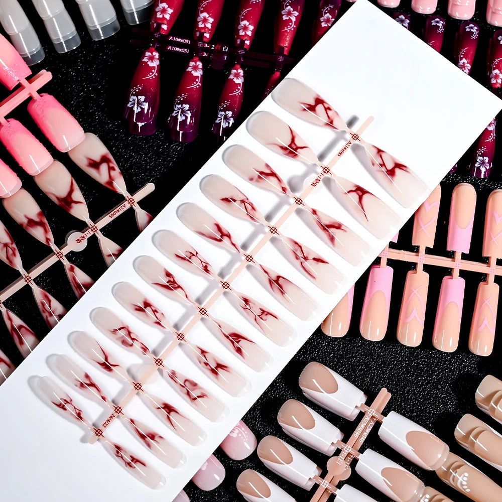 120pcs Acrylic French False Nails Square Almond Coffin Fake Nail Tips for Women Full Cover Removable Mixed Size Press On Nails