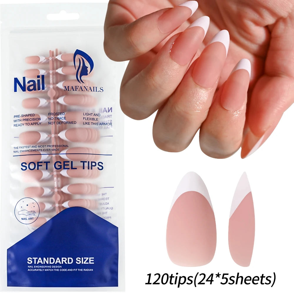 120pcs Acrylic French False Nails Square Almond Coffin Fake Nail Tips for Women Full Cover Removable Mixed Size Press On Nails