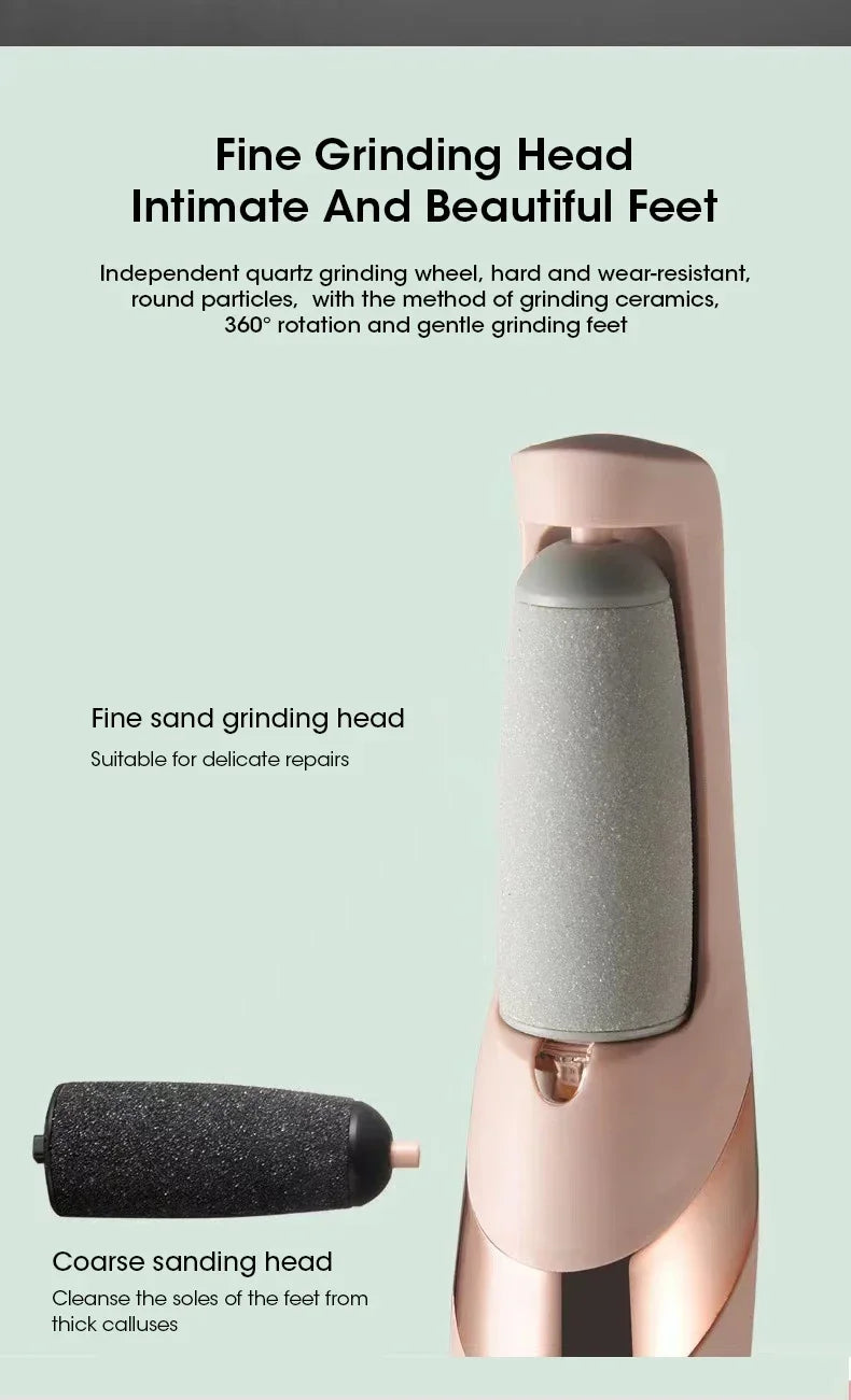 NEW USB Electric Dead Skin Pedicure Automatic Foot Grinder Rechargeable Roller Feet Pedicure Tool with 2 Removable Roller Heads