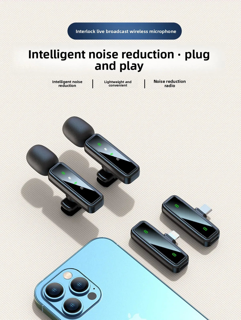 Wireless Lavalier Microphone Portable Audio Video Recording Mini Mic Adapter for iPhone Android Live Broadcast Gaming Phone Mic