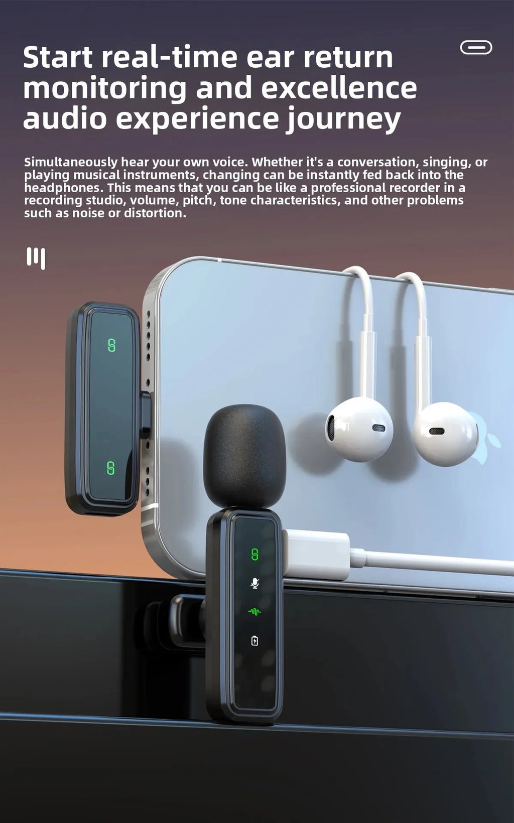 Wireless Lavalier Microphone Portable Audio Video Recording Mini Mic Adapter for iPhone Android Live Broadcast Gaming Phone Mic