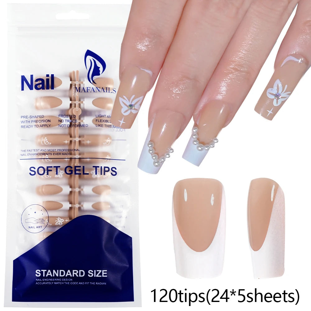 120pcs Acrylic French False Nails Square Almond Coffin Fake Nail Tips for Women Full Cover Removable Mixed Size Press On Nails