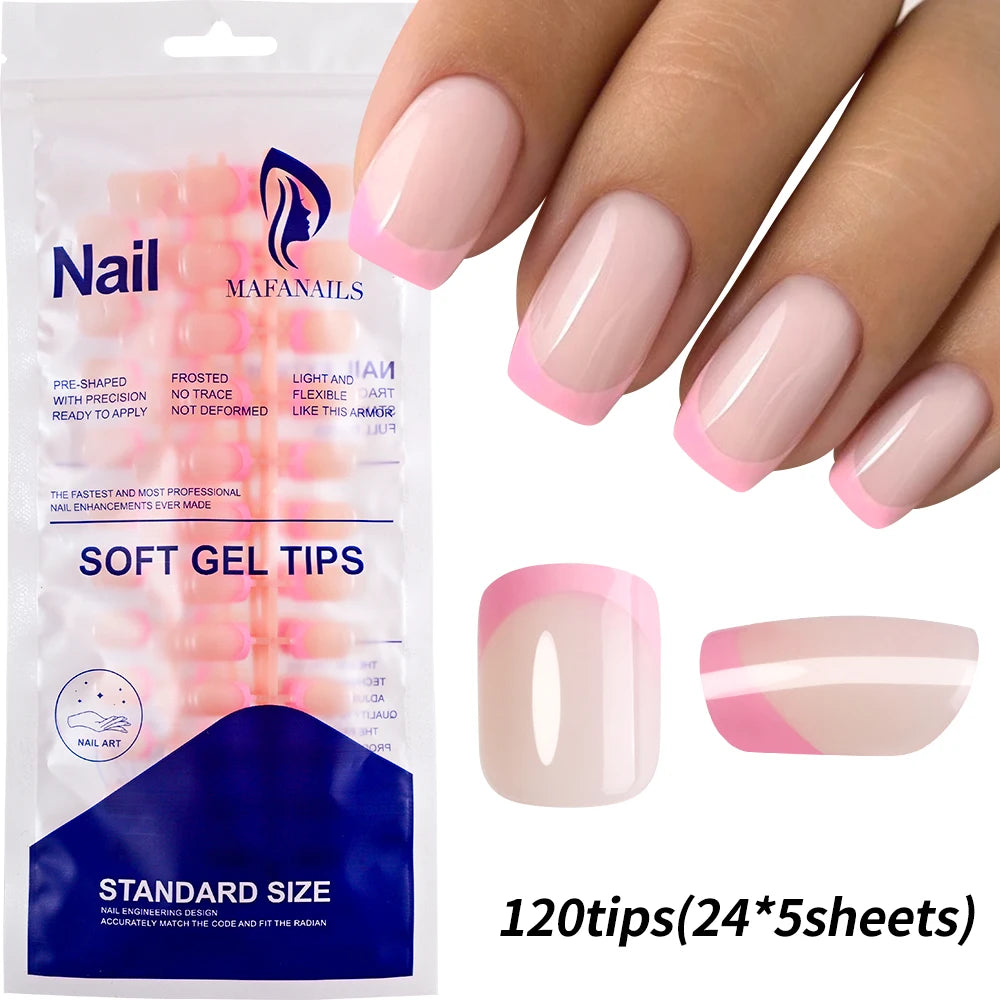120pcs Acrylic French False Nails Square Almond Coffin Fake Nail Tips for Women Full Cover Removable Mixed Size Press On Nails