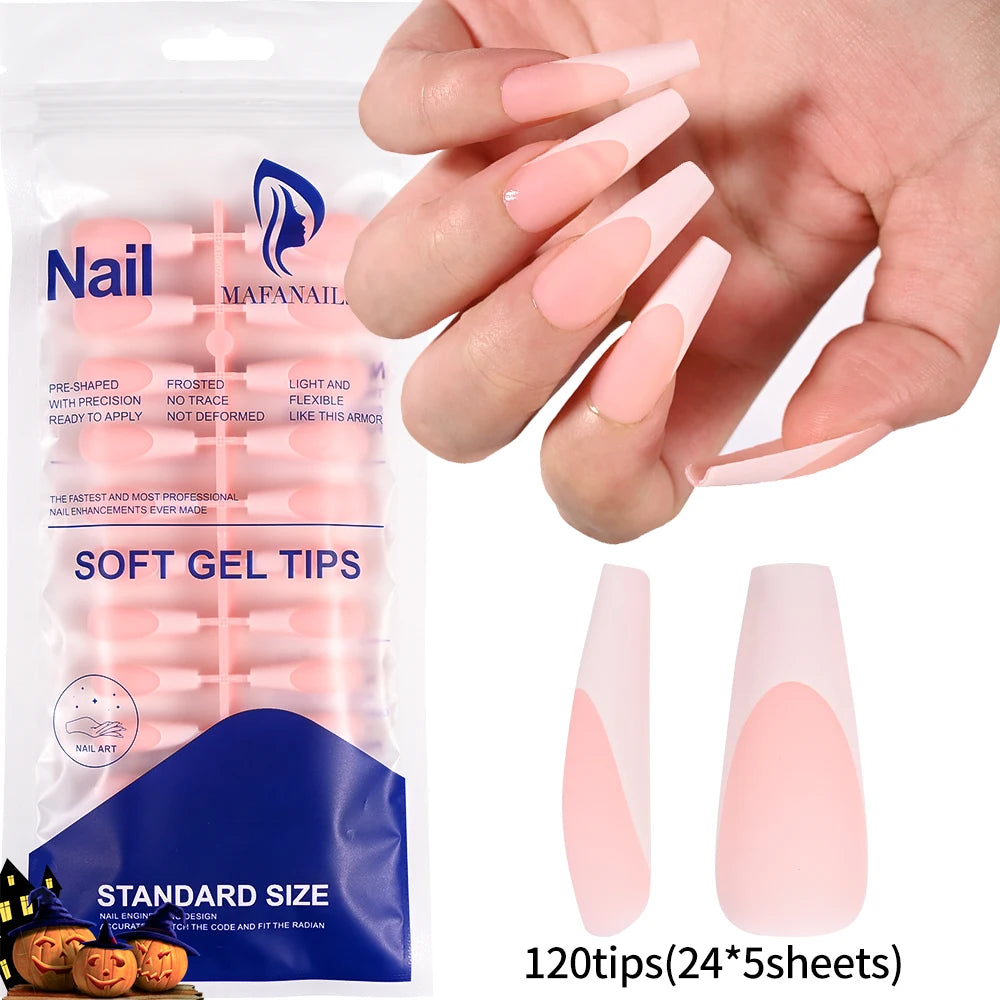 120pcs Acrylic French False Nails Square Almond Coffin Fake Nail Tips for Women Full Cover Removable Mixed Size Press On Nails