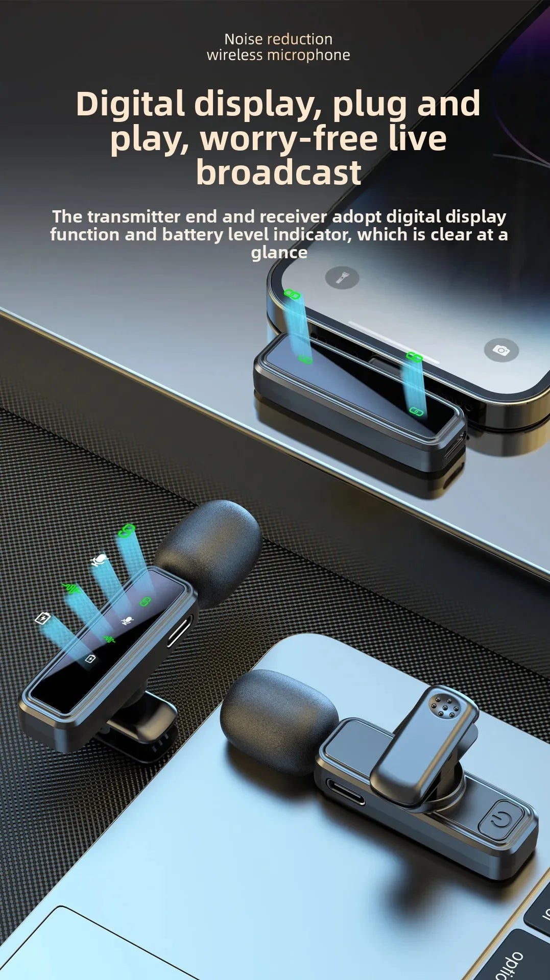 Wireless Lavalier Microphone Portable Audio Video Recording Mini Mic Adapter for iPhone Android Live Broadcast Gaming Phone Mic