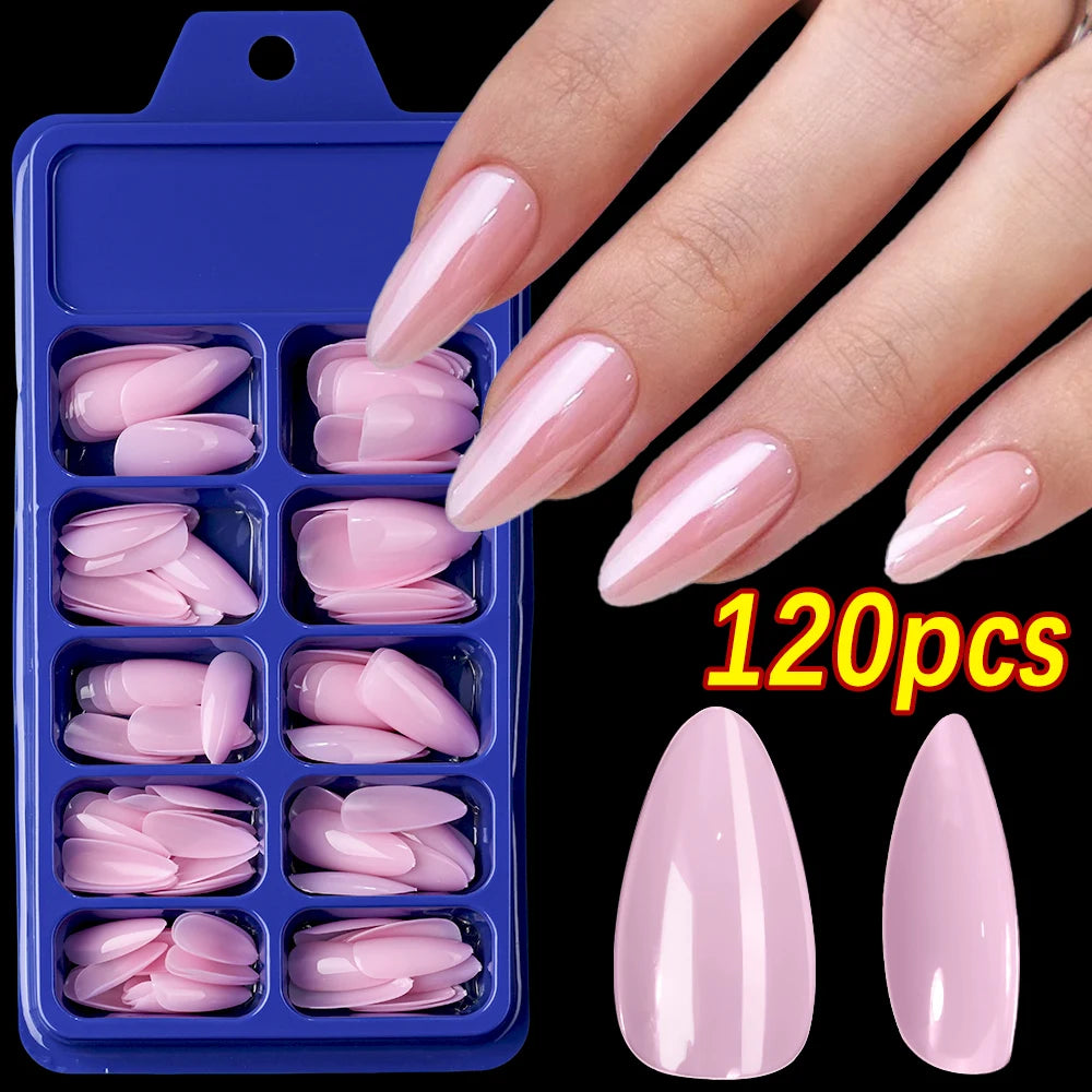 120pcs Acrylic French False Nails Square Almond Coffin Fake Nail Tips for Women Full Cover Removable Mixed Size Press On Nails