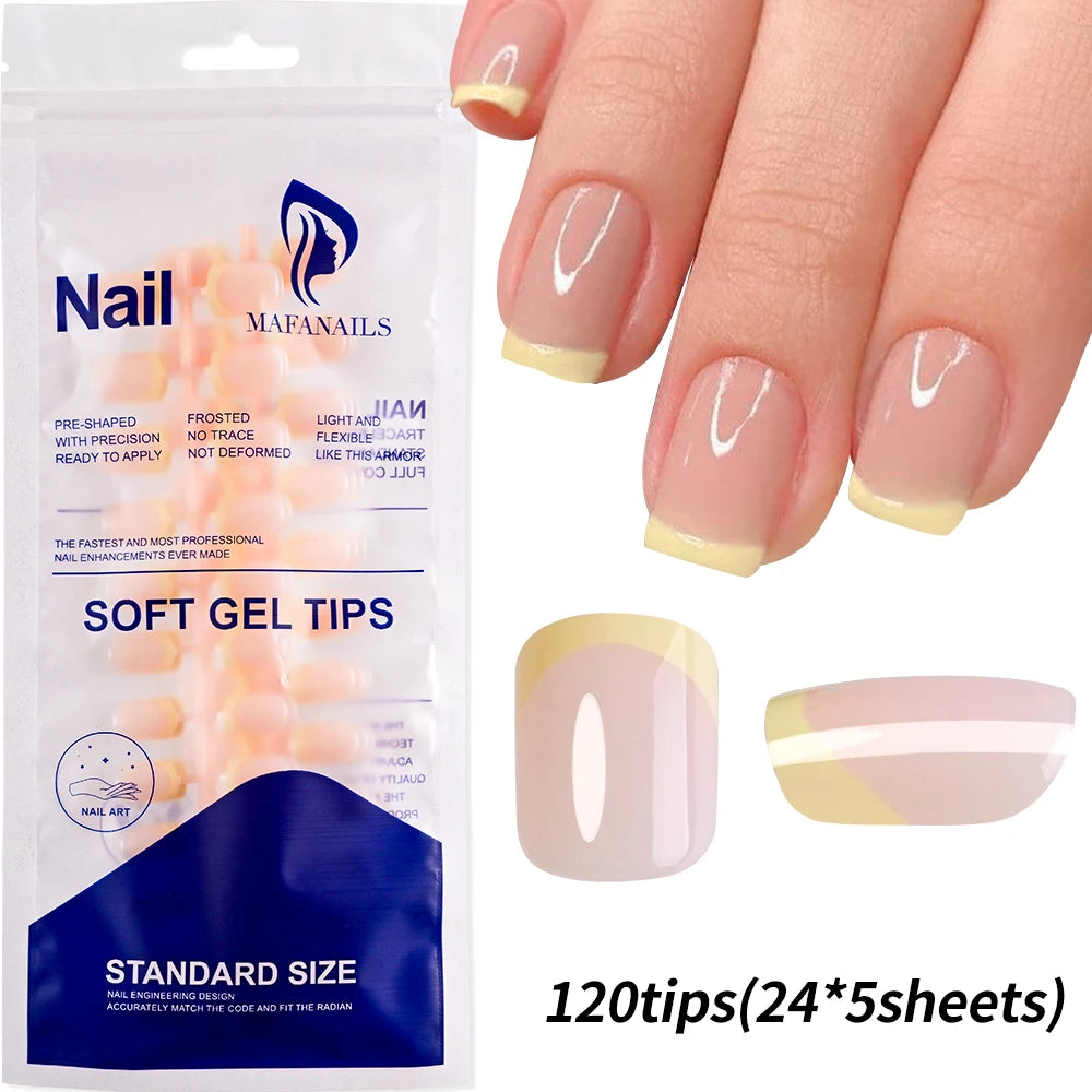 120pcs Acrylic French False Nails Square Almond Coffin Fake Nail Tips for Women Full Cover Removable Mixed Size Press On Nails