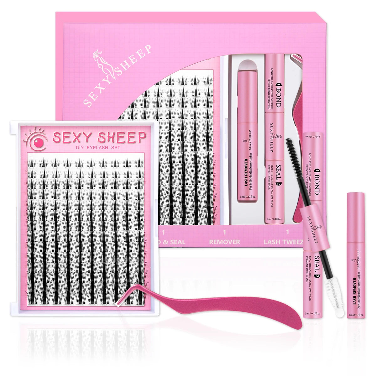 ISEEN DIY Lash Extension Mix Styles Lash Clusters Individual with Bond&Seal Remover Tweezers Lash Brush for Self Application