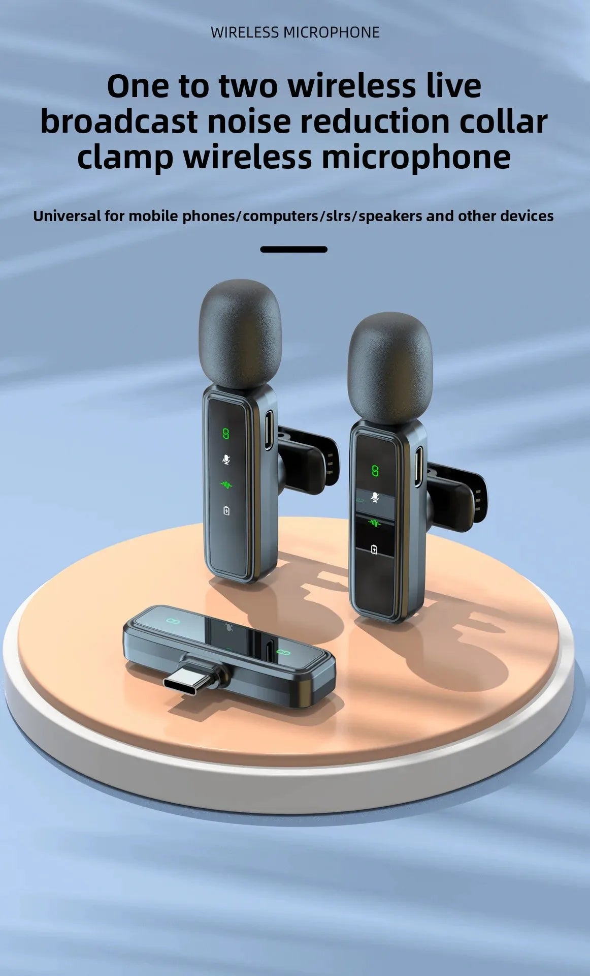 Wireless Lavalier Microphone Portable Audio Video Recording Mini Mic Adapter for iPhone Android Live Broadcast Gaming Phone Mic