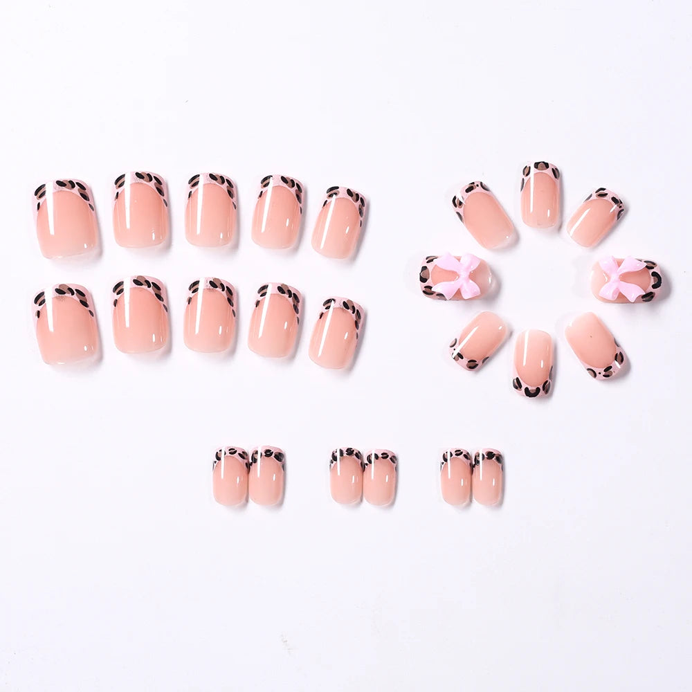 24Pcs Gold Ripple Brown Flowers False Nails with Rhinestones Pearl Design Wearable Almond False Nails Full Cover Press on Nails