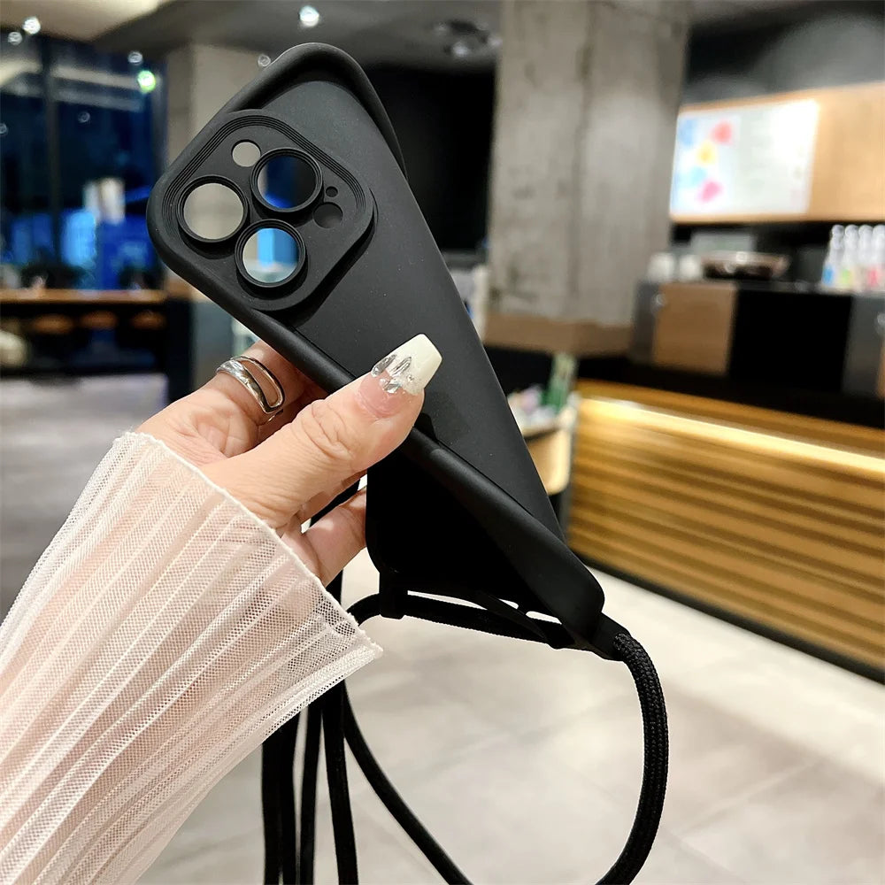 Phone Case For iPhone 14 13 15 16 Pro Max 17 Air 16E 12 11 X XS 8 Plus SE2022 Crossbody Adjustable Lanyard Strap Rope Soft Cover