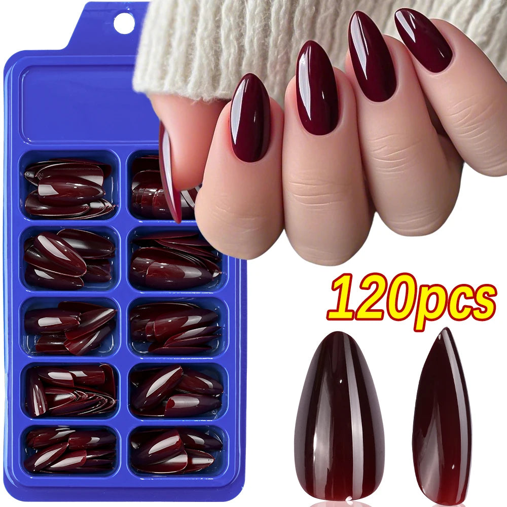 120pcs Acrylic French False Nails Square Almond Coffin Fake Nail Tips for Women Full Cover Removable Mixed Size Press On Nails