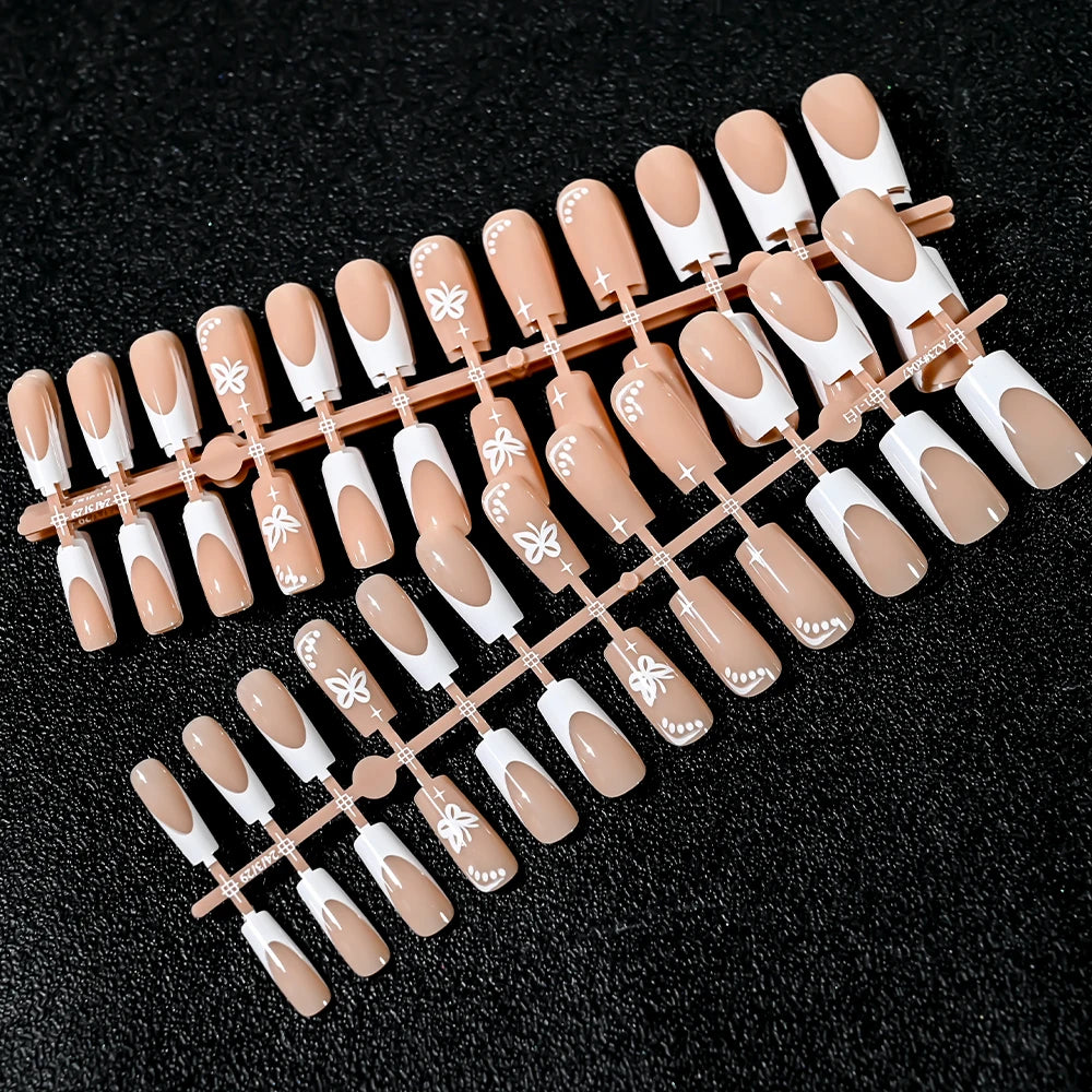 120pcs Acrylic French False Nails Square Almond Coffin Fake Nail Tips for Women Full Cover Removable Mixed Size Press On Nails