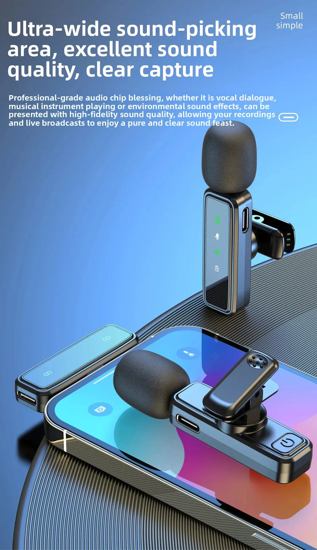 Wireless Lavalier Microphone Portable Audio Video Recording Mini Mic Adapter for iPhone Android Live Broadcast Gaming Phone Mic