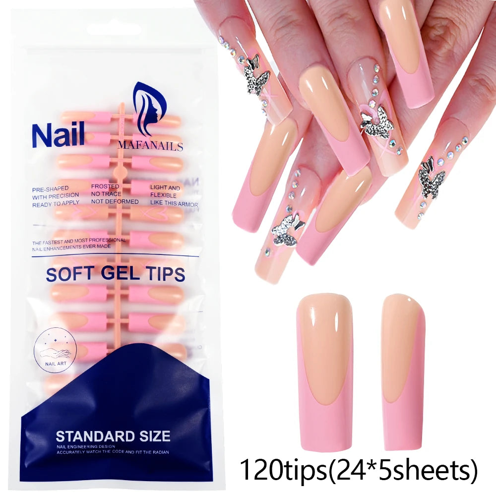 120pcs Acrylic French False Nails Square Almond Coffin Fake Nail Tips for Women Full Cover Removable Mixed Size Press On Nails