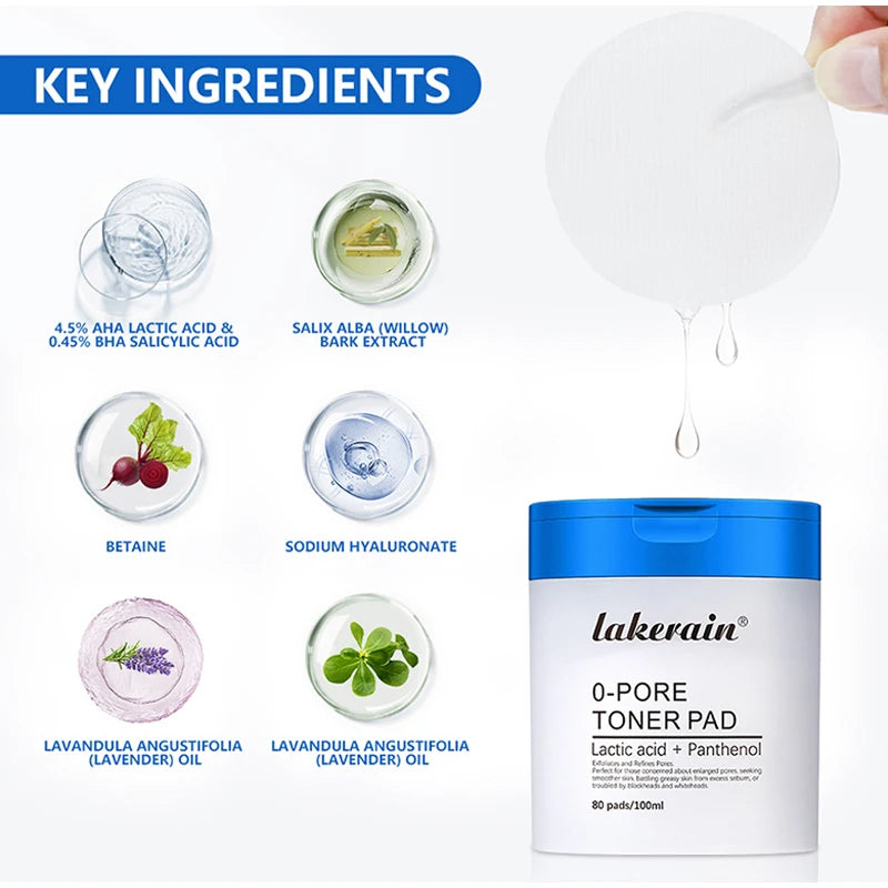 80pcs Face Toner Pads,Dual-Textured Salicylic Acid Exfoliation Pore Cleaning Shrinking Patch Mild Moisturizing Korean Skincare