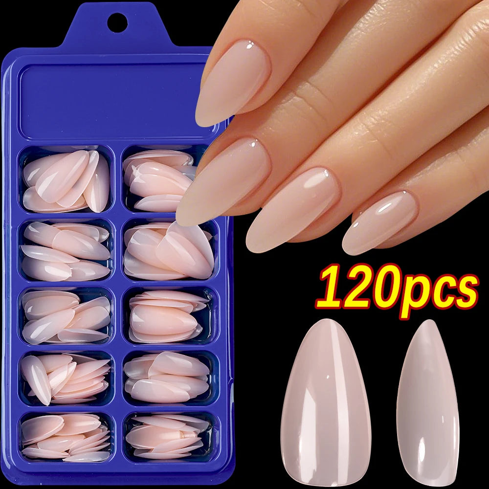 120pcs Acrylic French False Nails Square Almond Coffin Fake Nail Tips for Women Full Cover Removable Mixed Size Press On Nails
