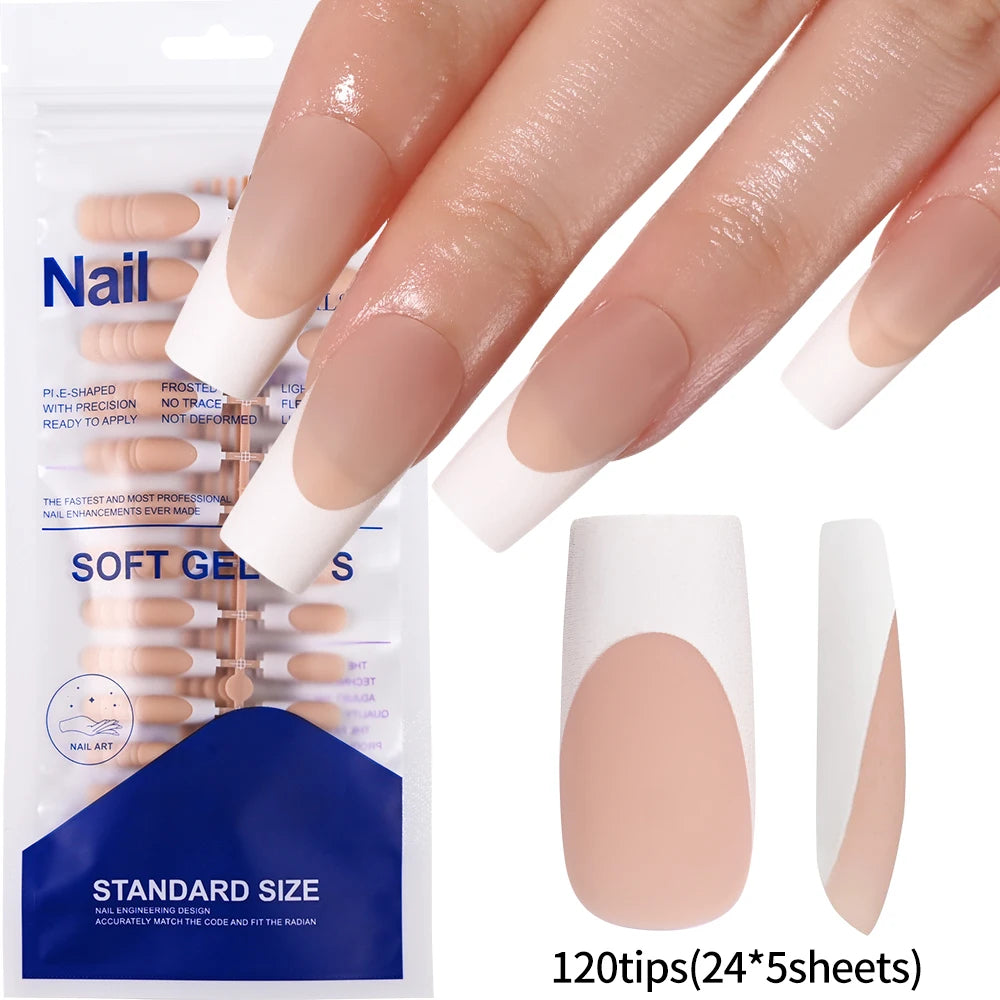 120pcs Acrylic French False Nails Square Almond Coffin Fake Nail Tips for Women Full Cover Removable Mixed Size Press On Nails