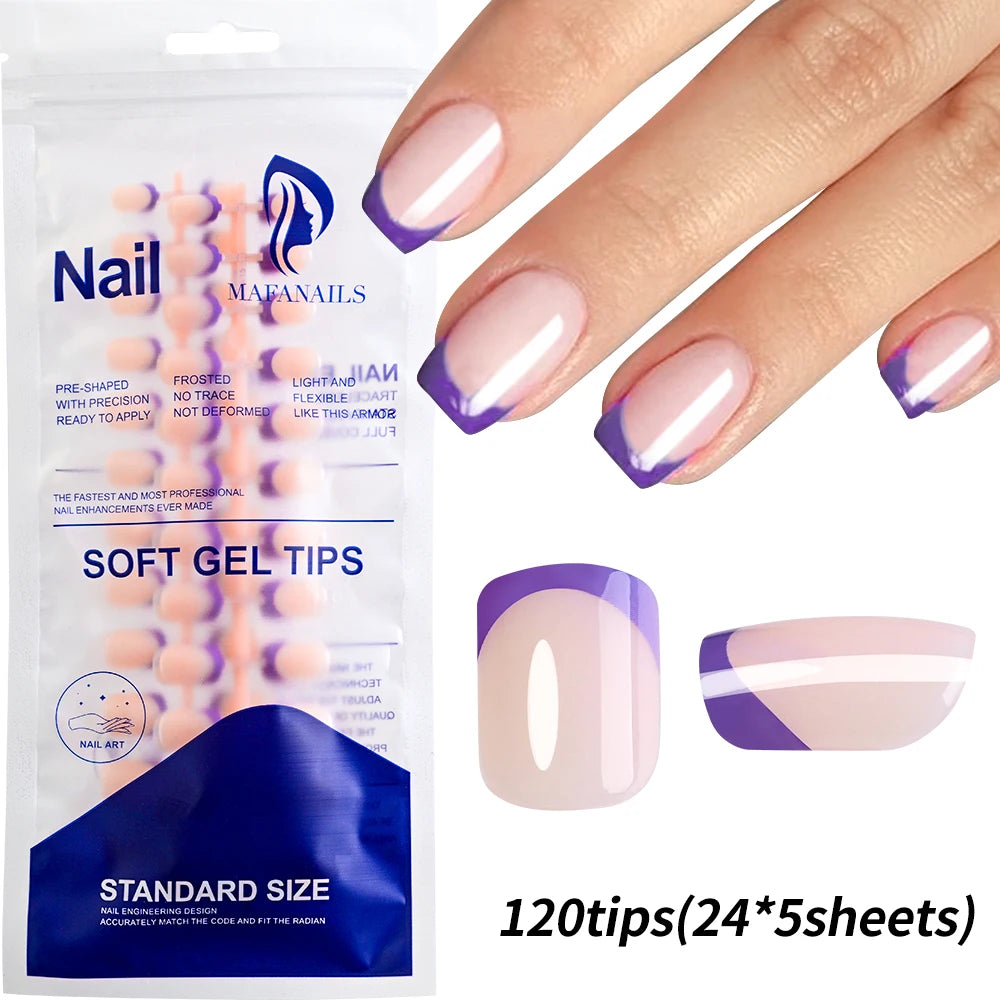 120pcs Acrylic French False Nails Square Almond Coffin Fake Nail Tips for Women Full Cover Removable Mixed Size Press On Nails