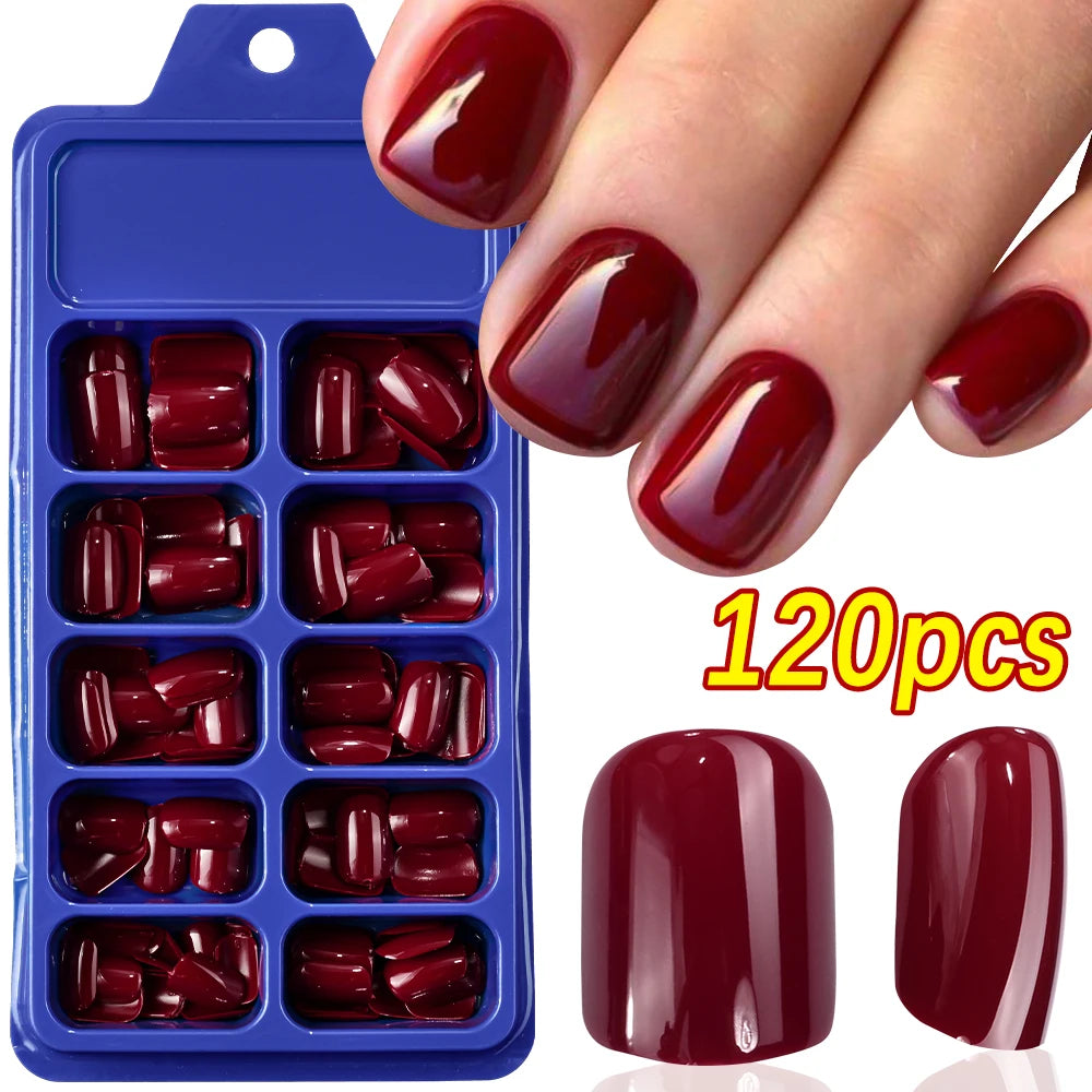 120pcs Acrylic French False Nails Square Almond Coffin Fake Nail Tips for Women Full Cover Removable Mixed Size Press On Nails