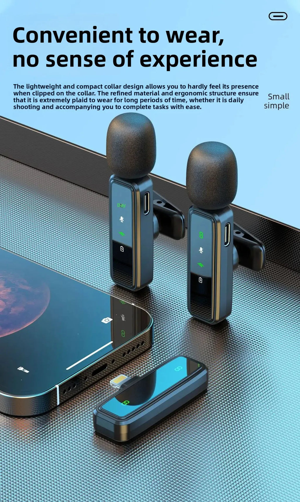 Wireless Lavalier Microphone Portable Audio Video Recording Mini Mic Adapter for iPhone Android Live Broadcast Gaming Phone Mic