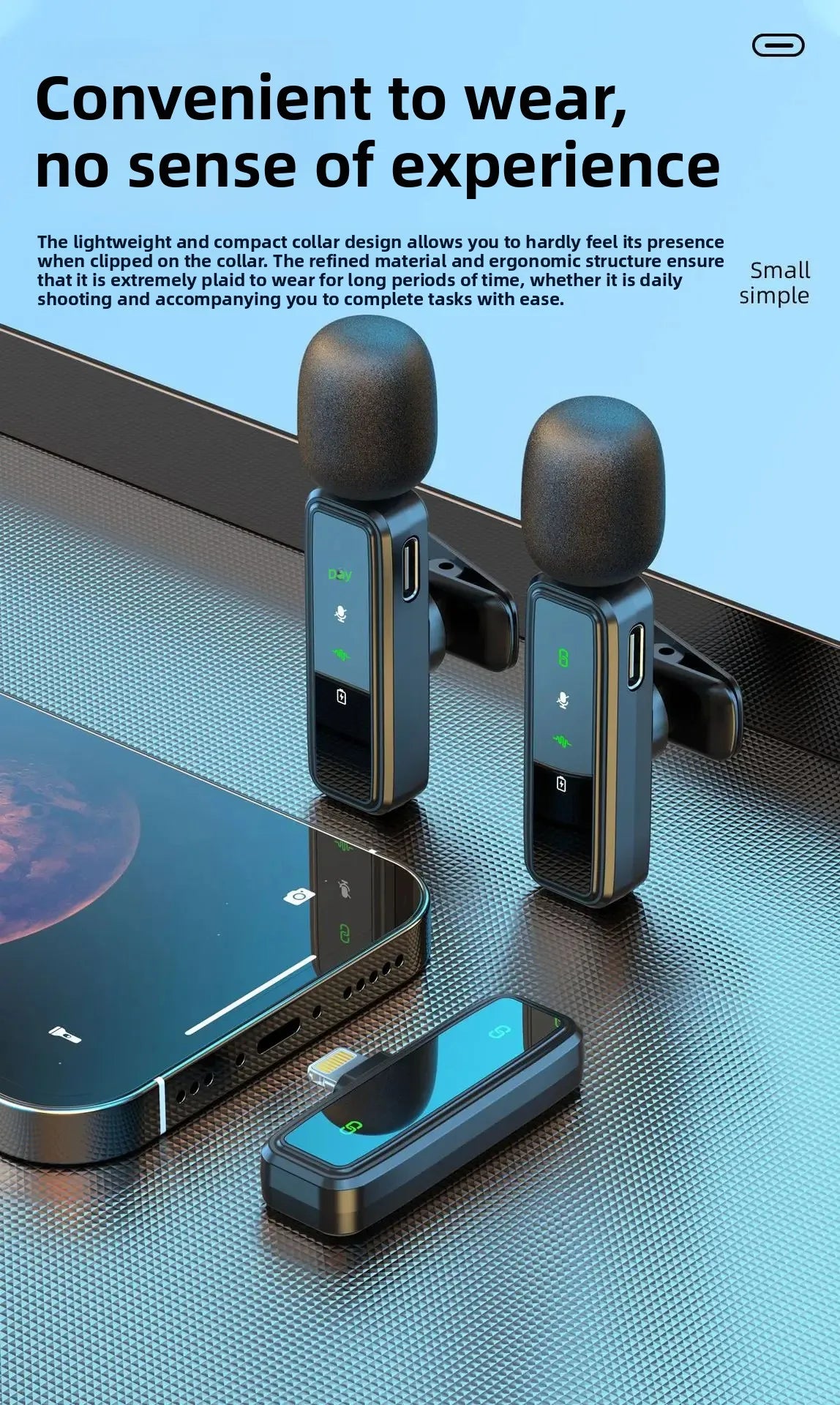 Wireless Lavalier Microphone Portable Audio Video Recording Mini Mic Adapter for iPhone Android Live Broadcast Gaming Phone Mic