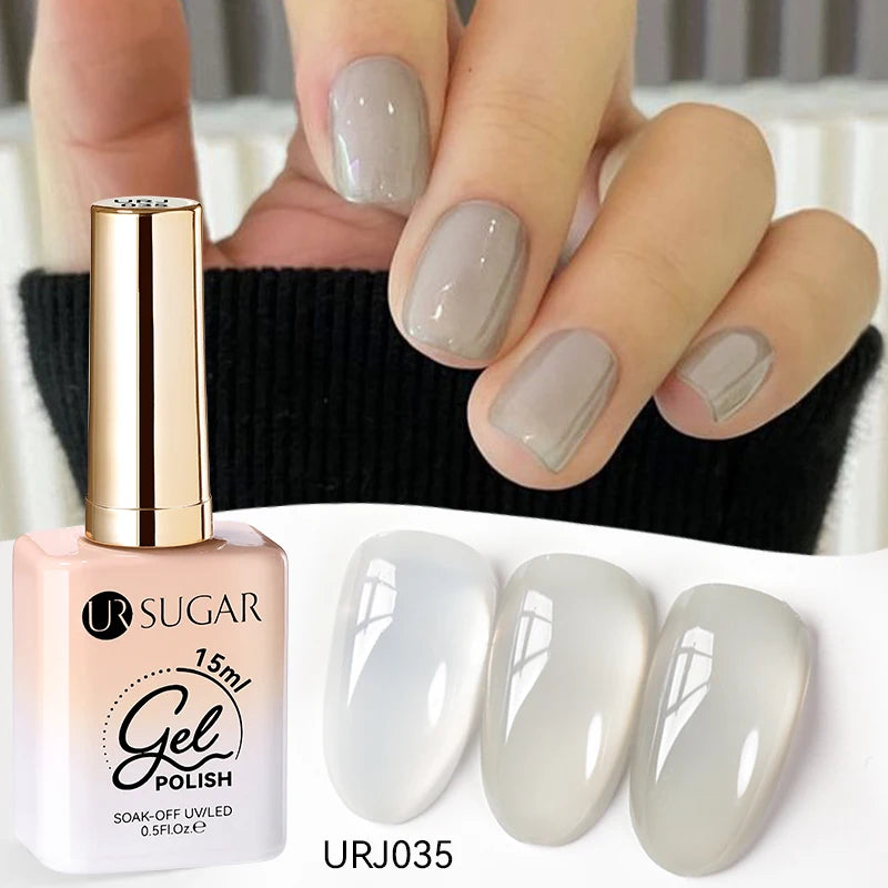 UR SUGAR 15ml Jelly Milky White Translucent Color Gel Polish Semi Permanent UV Gel Nail Art Soak Off Gel Varnish Latest Fashion