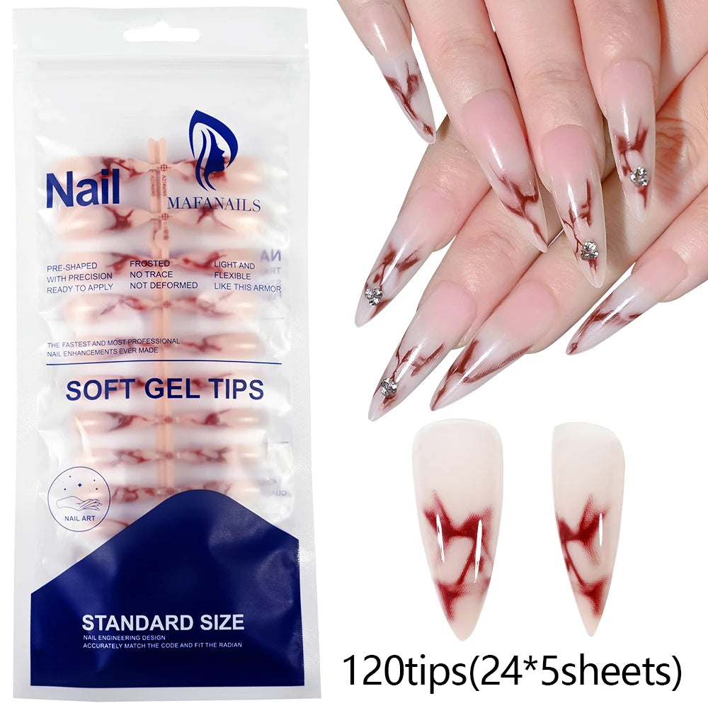 120pcs Acrylic French False Nails Square Almond Coffin Fake Nail Tips for Women Full Cover Removable Mixed Size Press On Nails