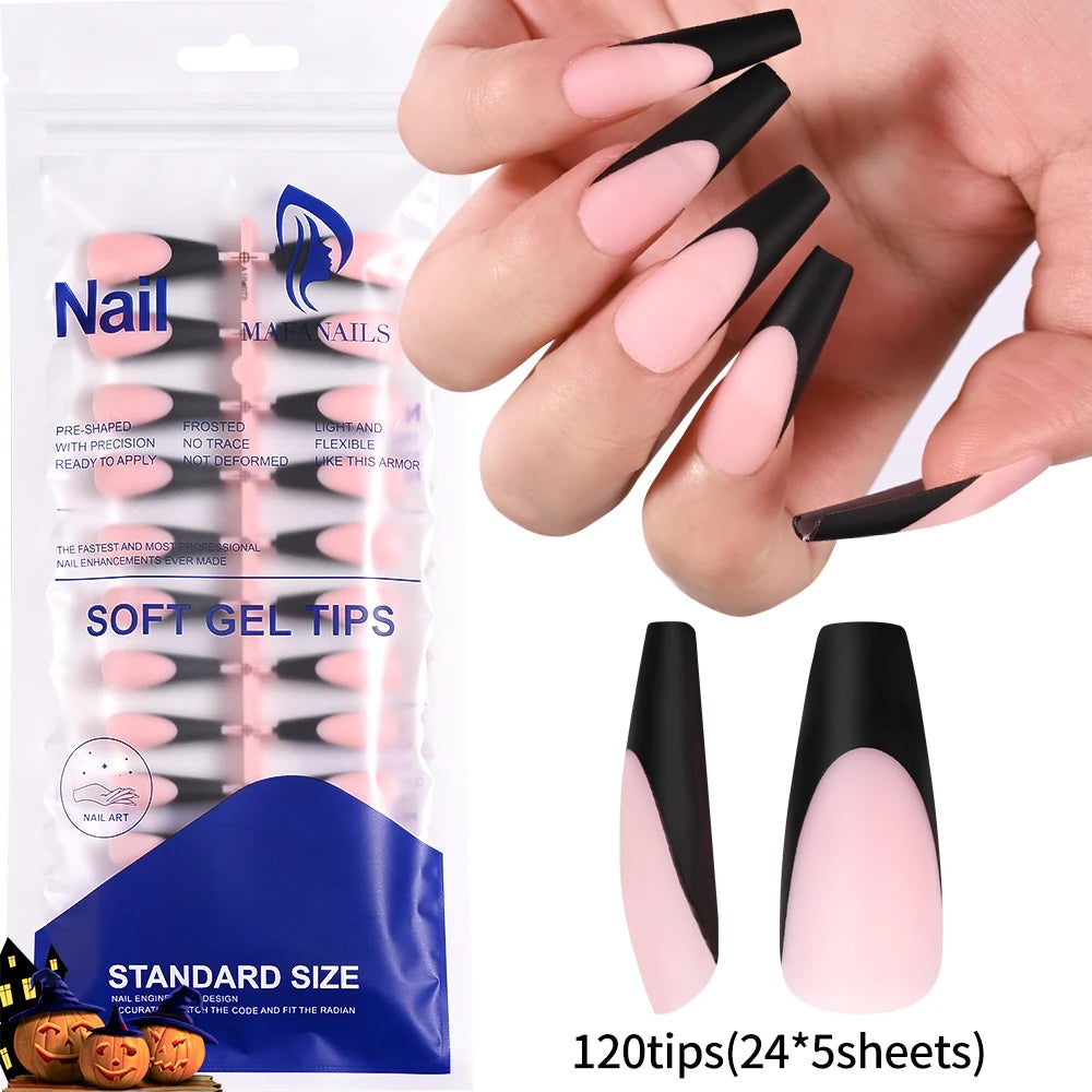 120pcs Acrylic French False Nails Square Almond Coffin Fake Nail Tips for Women Full Cover Removable Mixed Size Press On Nails