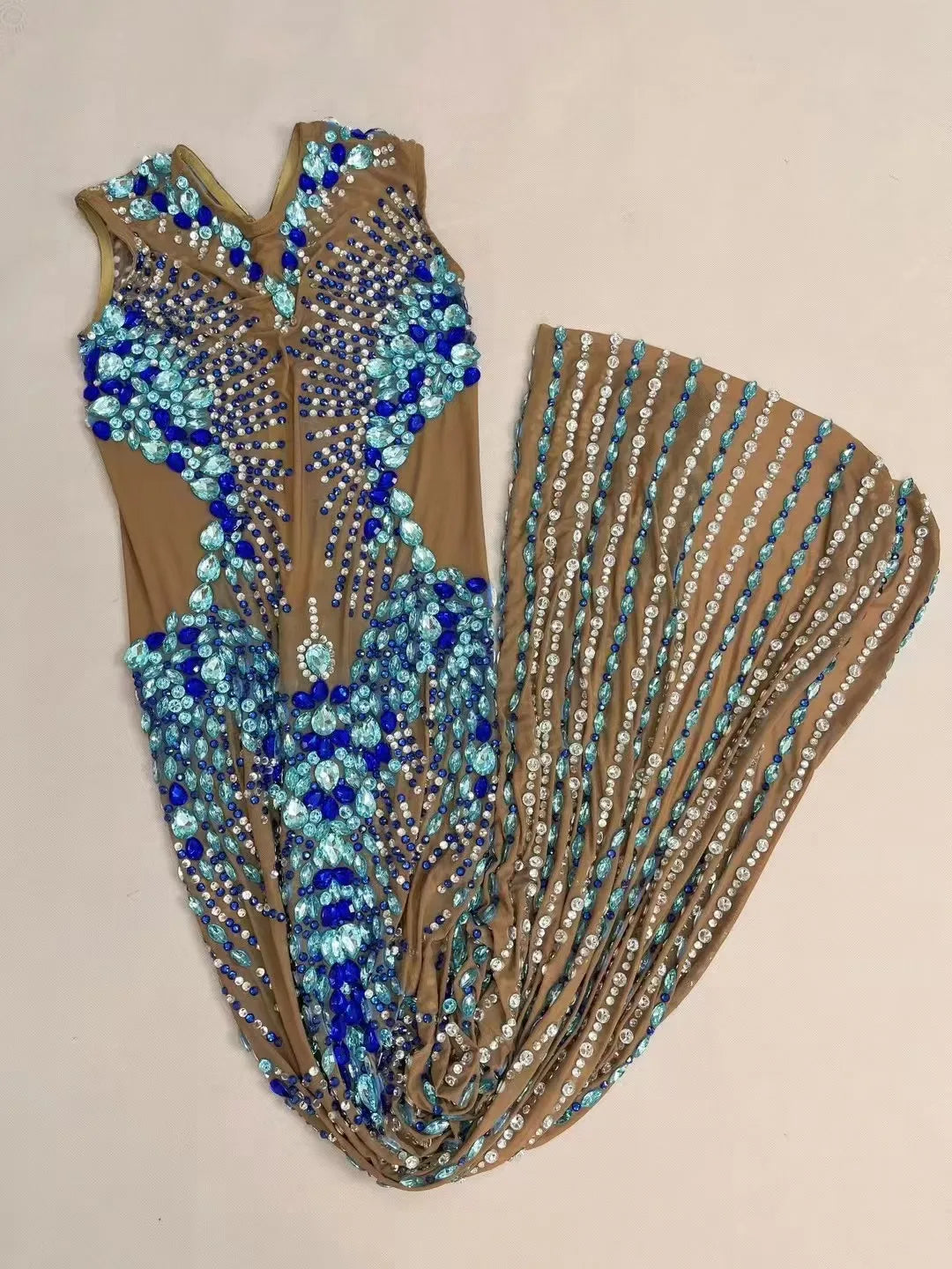 Sexy Luxury Sparkly Rhinestones Nude Mesh  Maxi Dress Women Evening Party Elegant Gown Show Red carpet Stage Costume