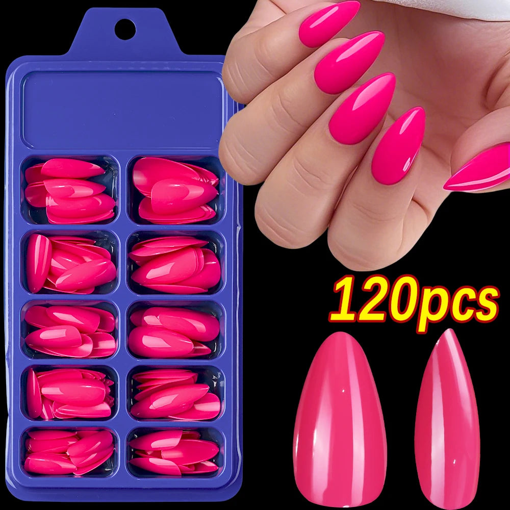 120pcs Acrylic French False Nails Square Almond Coffin Fake Nail Tips for Women Full Cover Removable Mixed Size Press On Nails