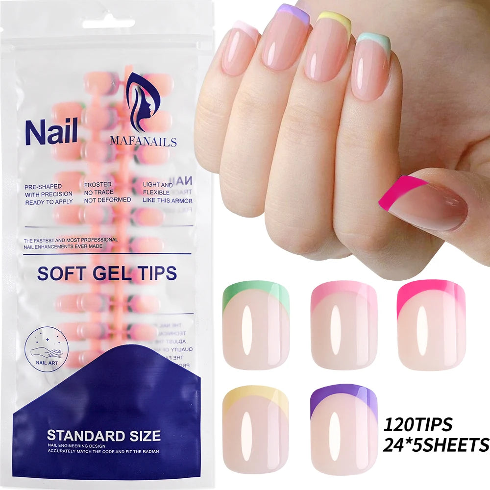 120pcs Acrylic French False Nails Square Almond Coffin Fake Nail Tips for Women Full Cover Removable Mixed Size Press On Nails