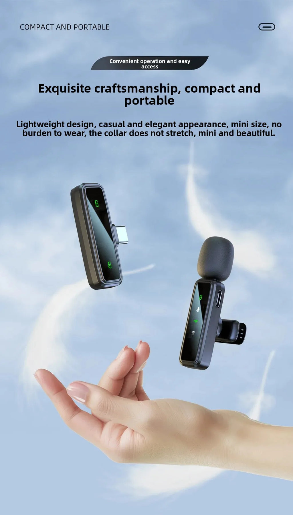 Wireless Lavalier Microphone Portable Audio Video Recording Mini Mic Adapter for iPhone Android Live Broadcast Gaming Phone Mic