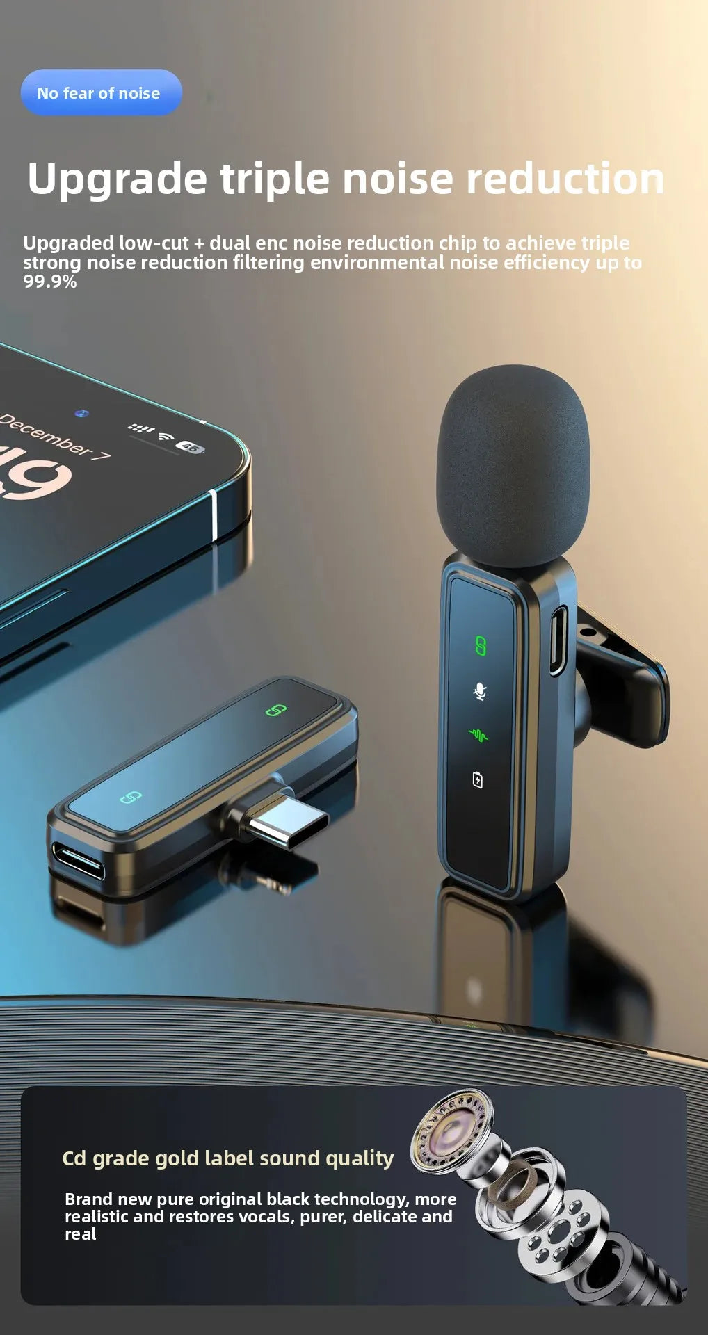 Wireless Lavalier Microphone Portable Audio Video Recording Mini Mic Adapter for iPhone Android Live Broadcast Gaming Phone Mic