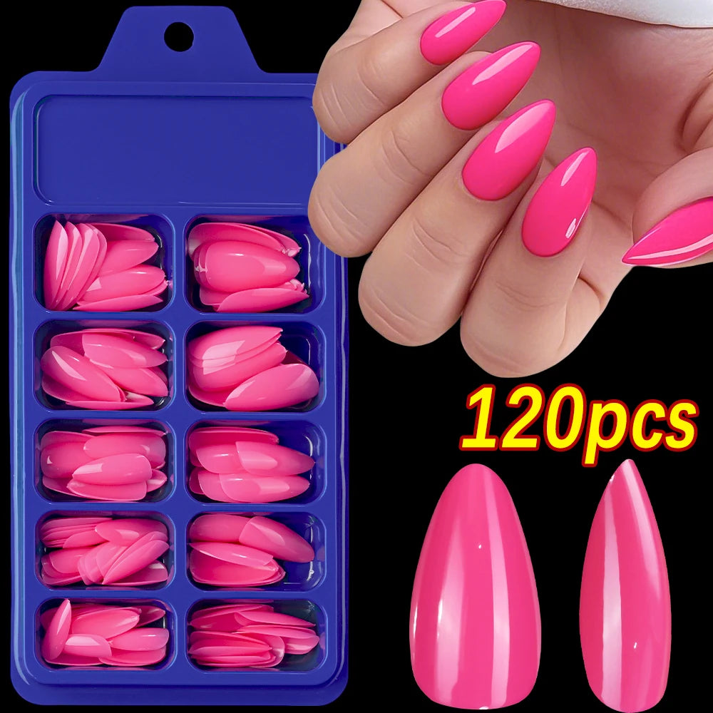 120pcs Acrylic French False Nails Square Almond Coffin Fake Nail Tips for Women Full Cover Removable Mixed Size Press On Nails
