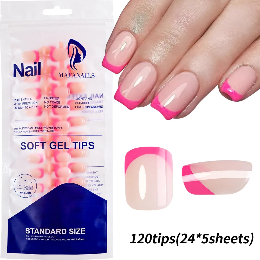 120pcs Acrylic French False Nails Square Almond Coffin Fake Nail Tips for Women Full Cover Removable Mixed Size Press On Nails