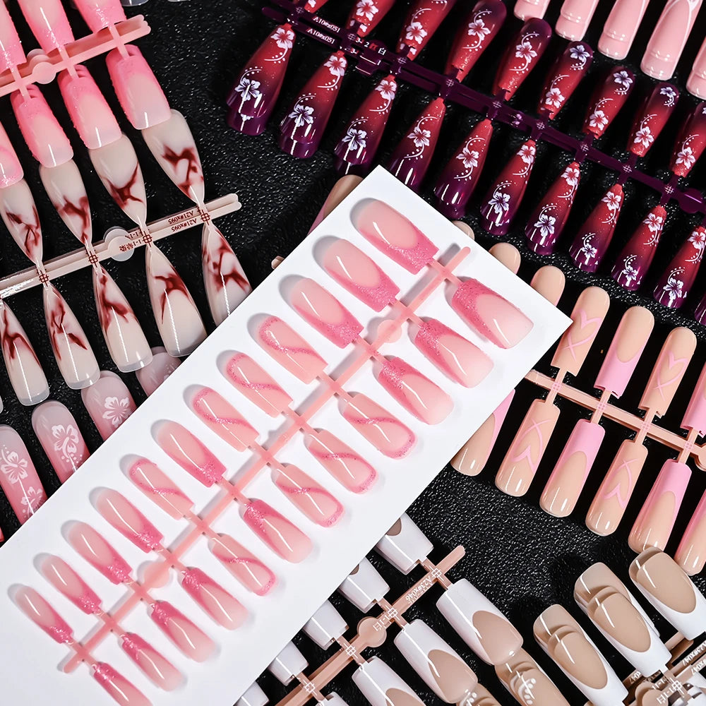 120pcs Acrylic French False Nails Square Almond Coffin Fake Nail Tips for Women Full Cover Removable Mixed Size Press On Nails