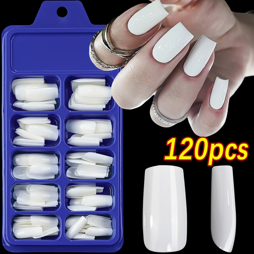 120pcs Acrylic French False Nails Square Almond Coffin Fake Nail Tips for Women Full Cover Removable Mixed Size Press On Nails