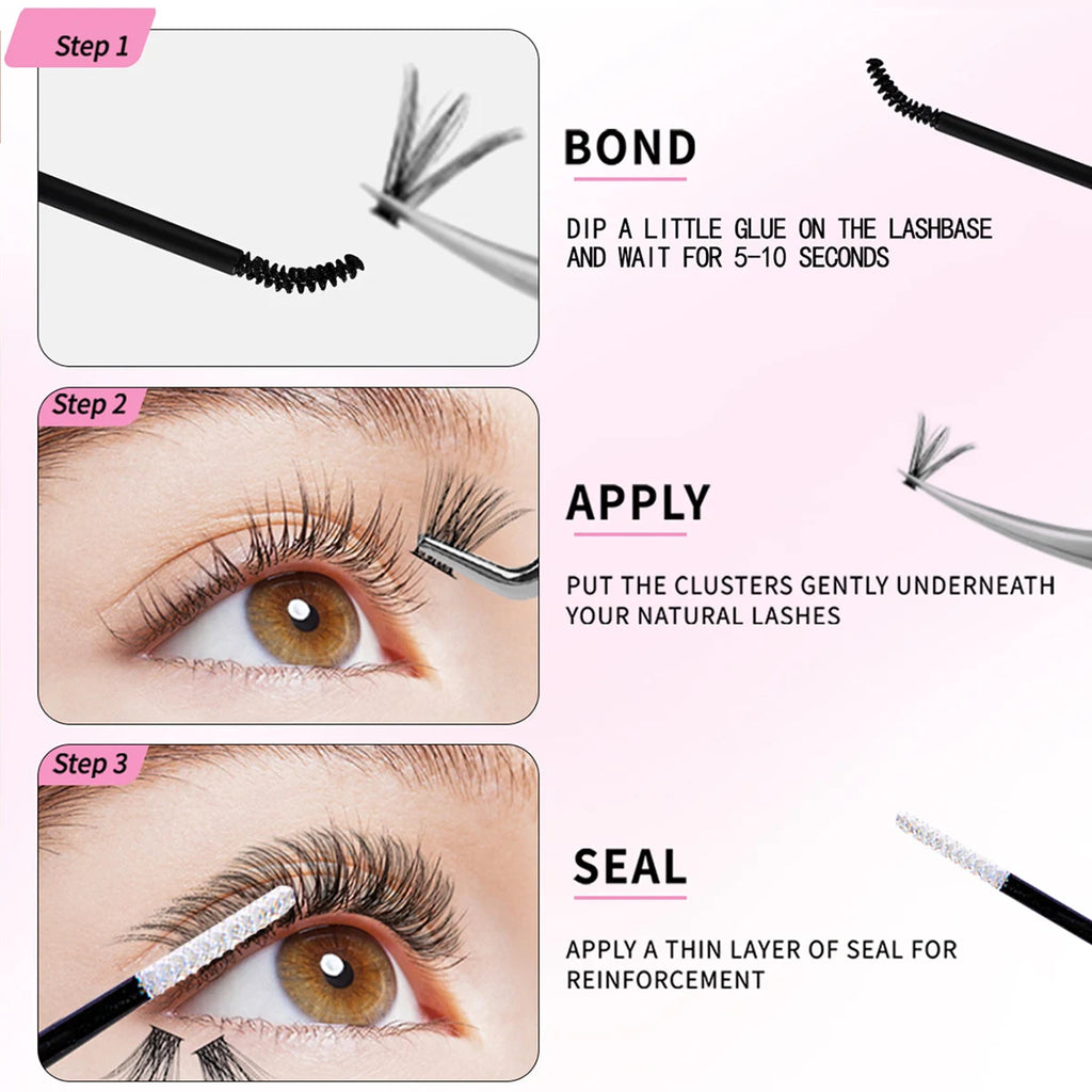 ISEEN DIY Lash Extension Mix Styles Lash Clusters Individual with Bond&Seal Remover Tweezers Lash Brush for Self Application