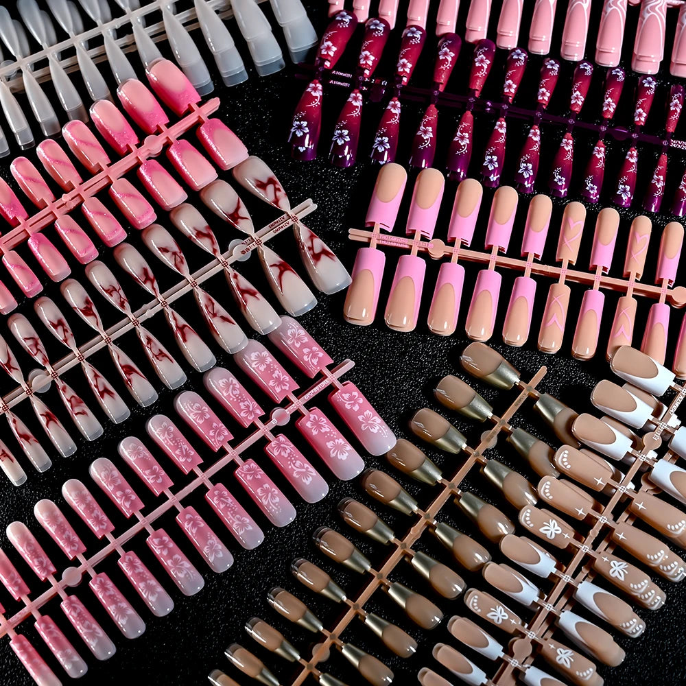 120pcs Acrylic French False Nails Square Almond Coffin Fake Nail Tips for Women Full Cover Removable Mixed Size Press On Nails