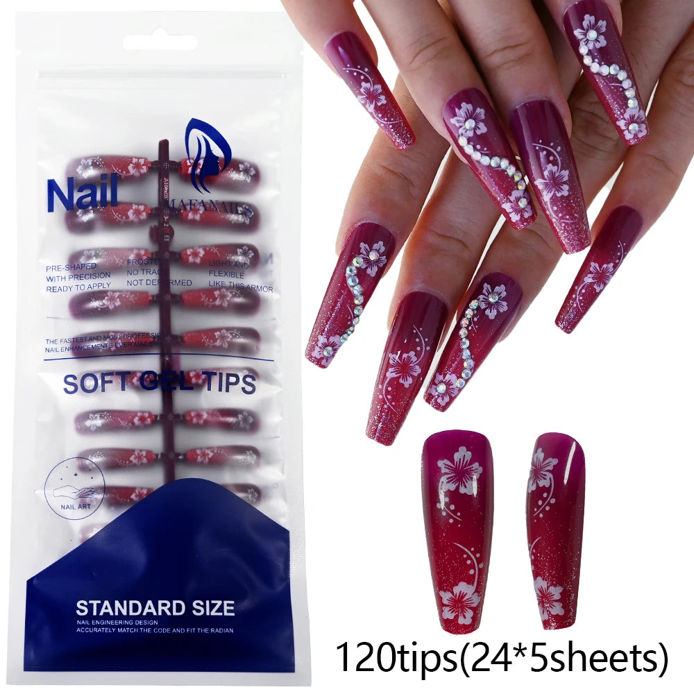 120pcs Acrylic French False Nails Square Almond Coffin Fake Nail Tips for Women Full Cover Removable Mixed Size Press On Nails