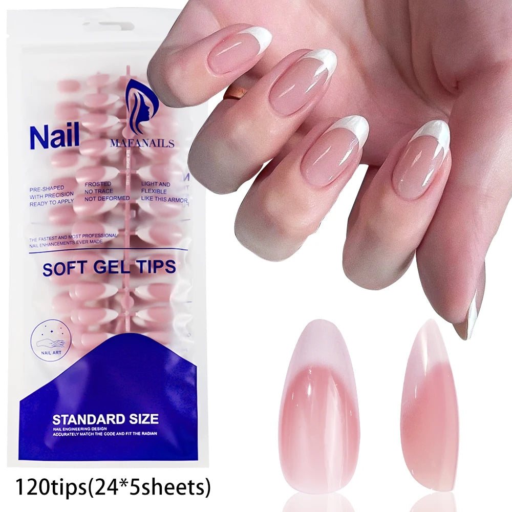 120pcs Acrylic French False Nails Square Almond Coffin Fake Nail Tips for Women Full Cover Removable Mixed Size Press On Nails