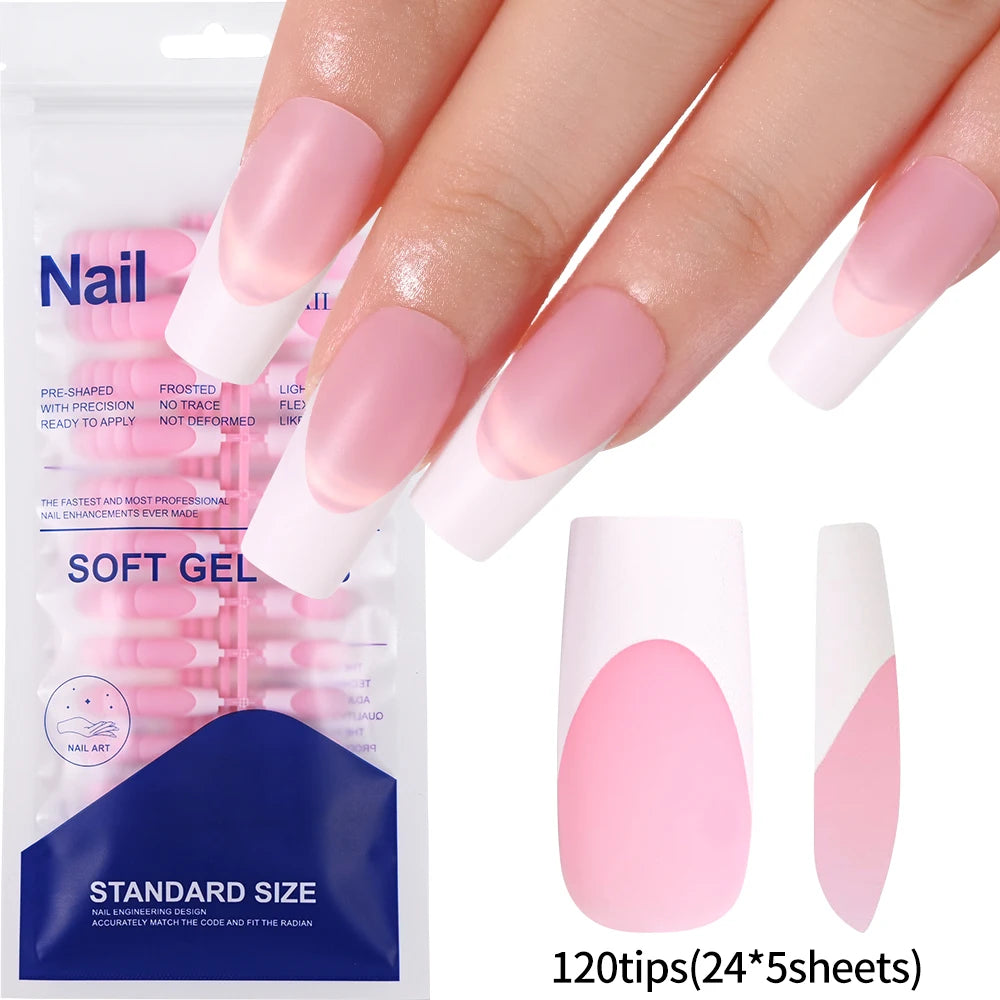 120pcs Acrylic French False Nails Square Almond Coffin Fake Nail Tips for Women Full Cover Removable Mixed Size Press On Nails