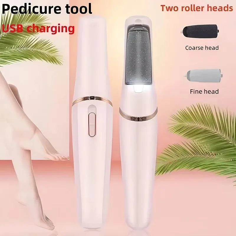 NEW USB Electric Dead Skin Pedicure Automatic Foot Grinder Rechargeable Roller Feet Pedicure Tool with 2 Removable Roller Heads